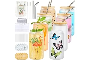 8-Pack 18oz Frosted Sublimation Glass Cups with Bamboo Lids and Straws