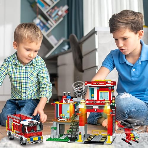Miniatura 8 de MindBox City Fire Rescue - Juego de construcción con estación de bomberos, camión y helicóptero, 772 piezas de juguete para niños mayores de 8 años