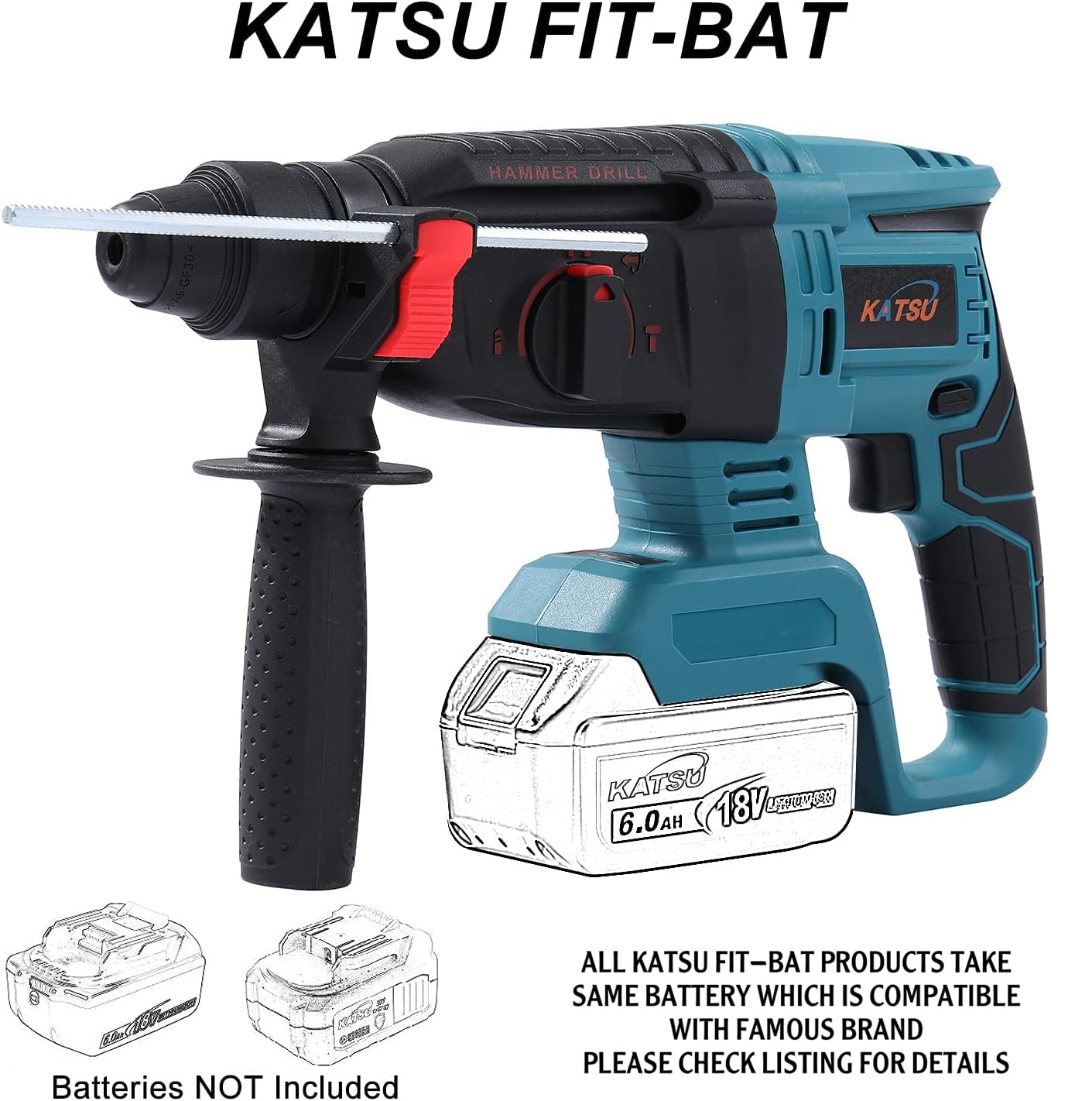 KATSU FIT-BAT 21V Martello Perforatore a Batteria SDS 26mm con Motore Brushless, per la Foratura di Cemento, Acciaio e Legno, senza Batteria o Caricatore (Solo Corpo)