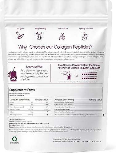 Miniatura 2 de Polvo de proteína de colágeno múltiple, 2 libras, tipo I, II, III, V, X con biotina, ácido hialurónico, vitamina C, péptidos de colágeno sin sabor,