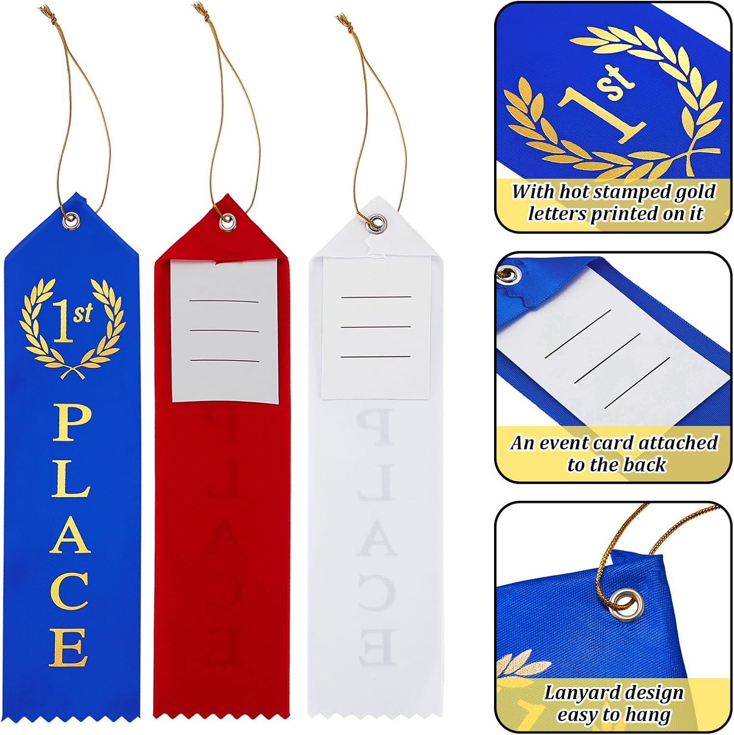 Kenning 360 Pcs Swimming Gymnastics Track Award Ribbon Award Ribbons 1st to 6th Place Flat Carded Set First Place Prizes with Card and Rope Award Ribbon Organizer Contest Award Ribbons, 6 Color