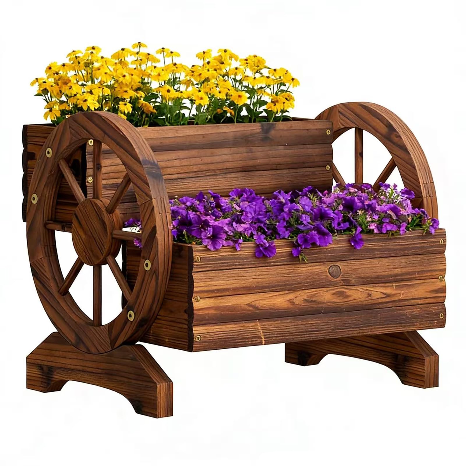 Amazon.com: Wooden Wagon Planter Flower Cart with Wheels Garden