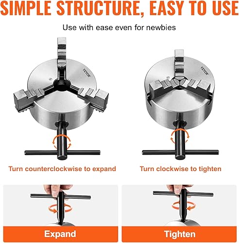 Miniatura 5 de VEVOR Mandril de torno de 3 mandíbulas, 5 pulgadas, mandril de torno autocentrante, rango de sujeción de 0.1-5 pulgadas0.098-4.921 in con tornillos