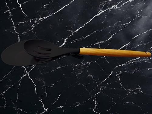 Miniatura 6 de Juego de utensilios de cocina de silicona de 12 piezas con soporte giratorio y soporte para cuchara (negro)