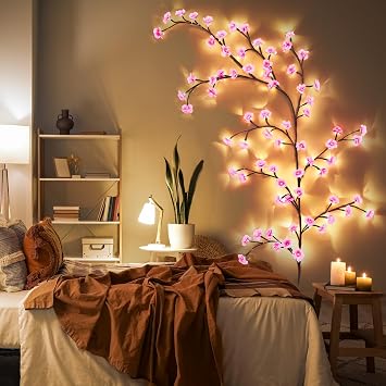 Glooglitter Cherry Blossom Tree Branch Lights for Wall, 3.94 FT Lights