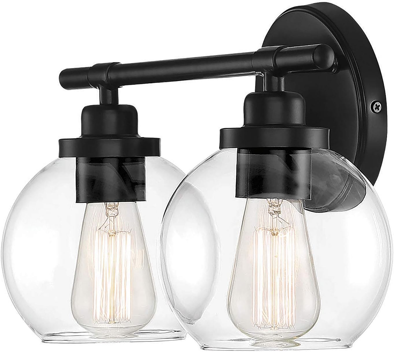 Savoy House 8-4050-2-BK Carson Mid-Century Modern Clear Glass Bathroom Vanity, 2-Light 120 Total Watts, 9" H x 14" W, Matte Black