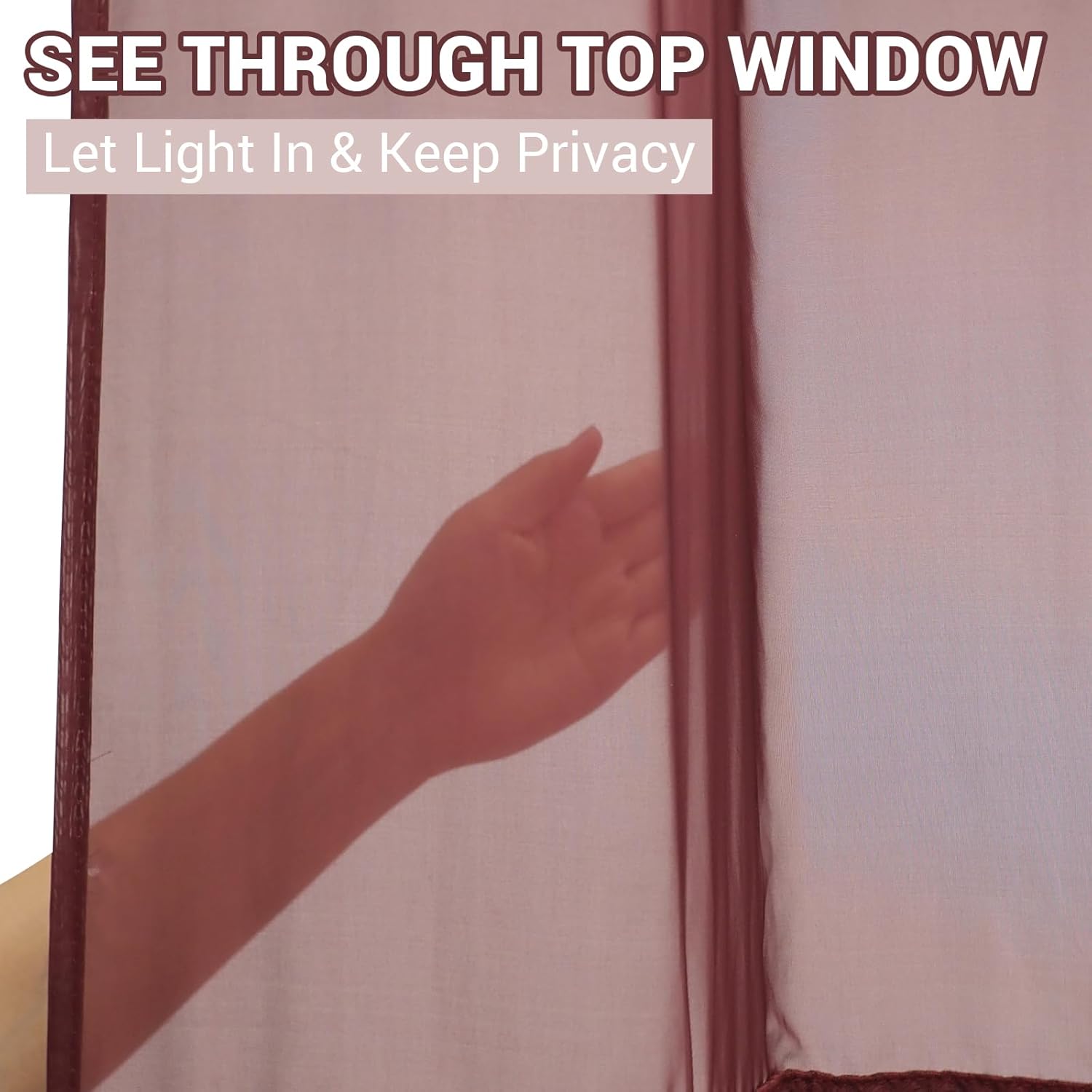 VIUOON No Hook Shower Curtain Set with Snap in Fabric Liner,250GSM Waffle Weave Wine Red Hotel Grade Bath Shower Curtain - See Through Top Window, Waterproof & Washable, 71W x 74H