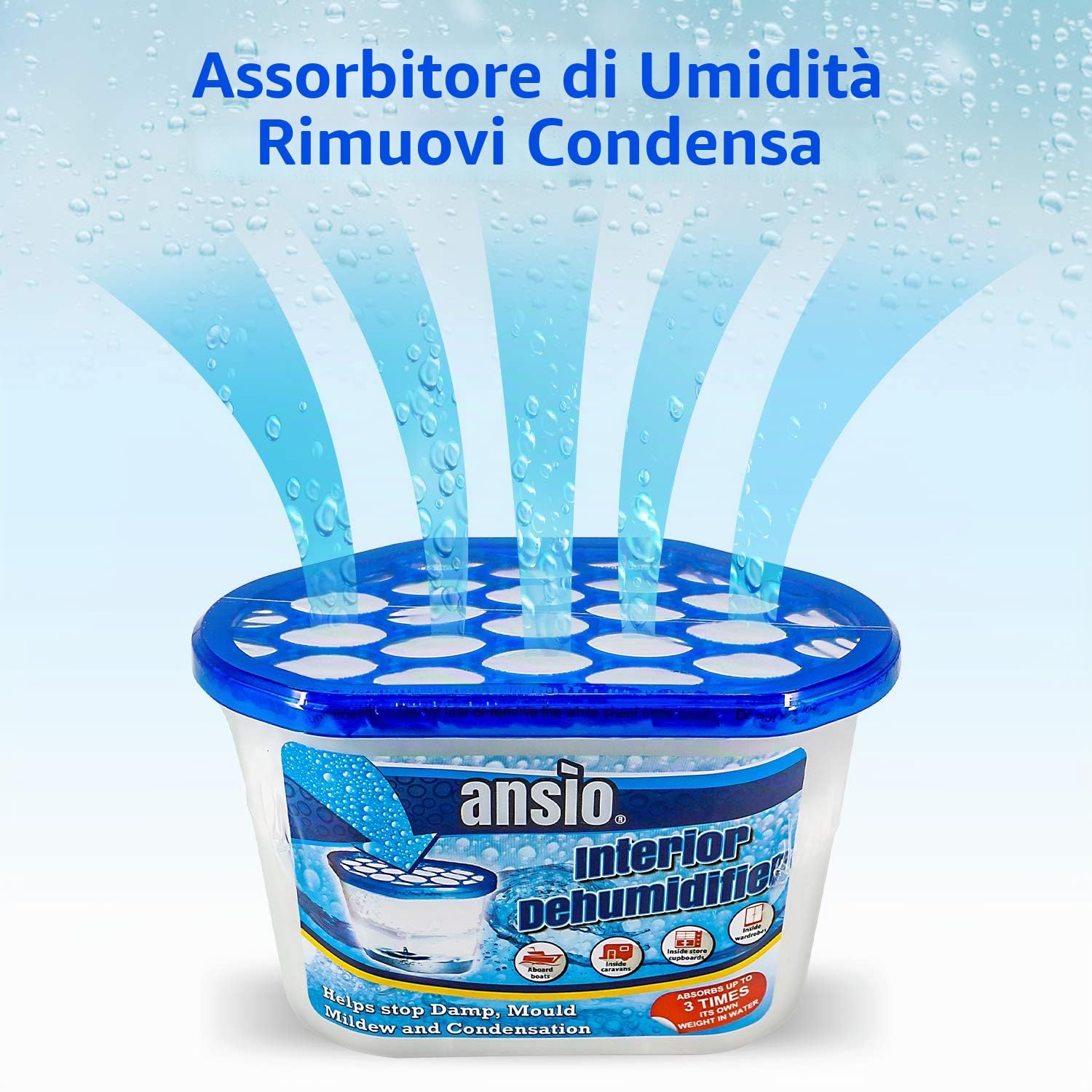 ANSIO Deumidificatore 500 ml Deumidificatore per rimuovere la condensa per umidità, muffa, umidità in casa, cucina, guardaroba, camera da letto, roulotte, ufficio, garage, bagno, cantina (confezione da 10)