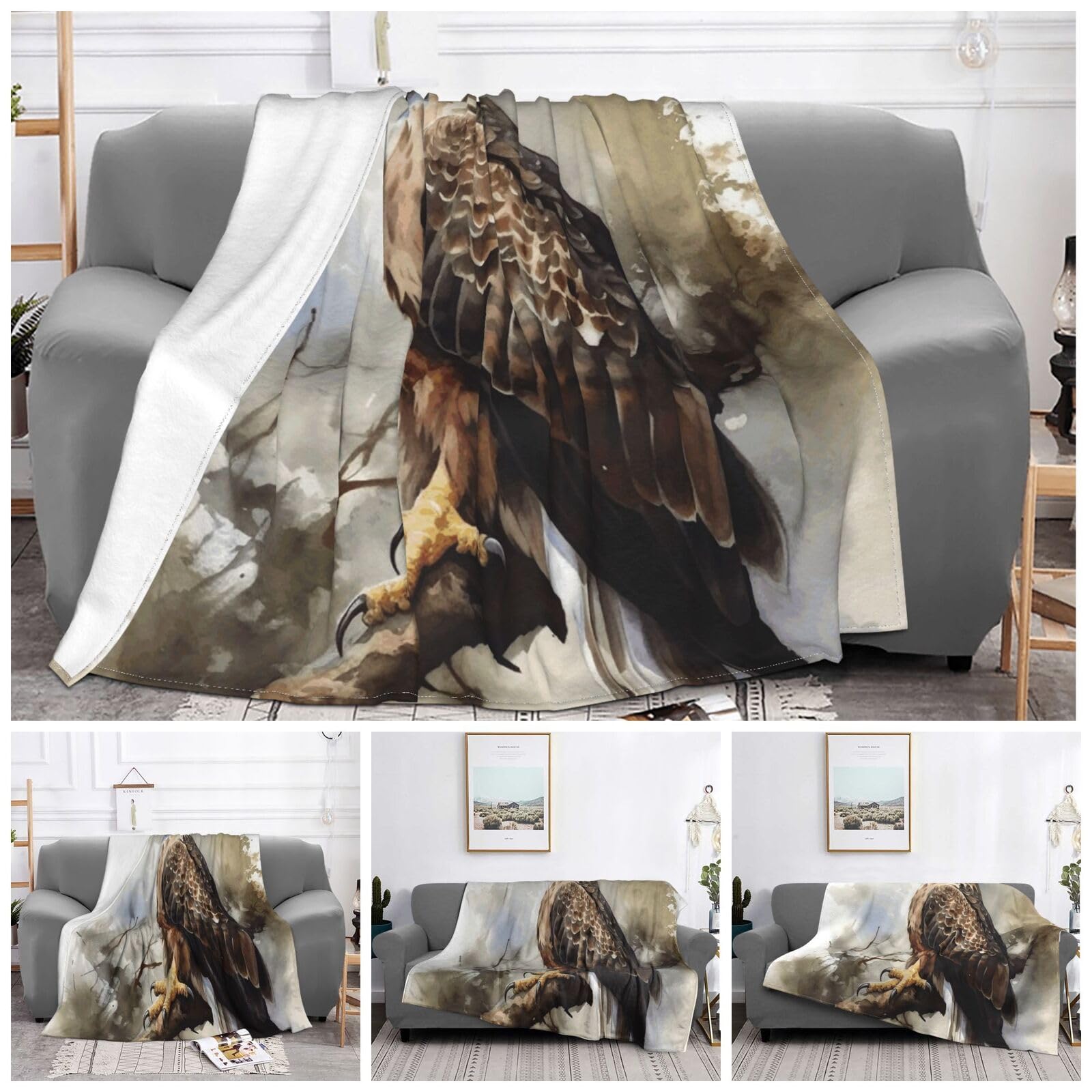 Couverture en flanelle de faucon haut de gamme grand plaid peluche pour salon