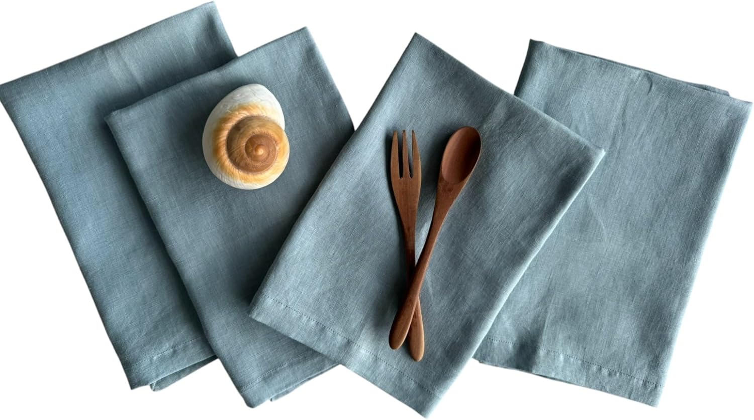 Linen Napkins – 100% French Flax – Stonewashed Pure Linen Cloth Napkins – Mitered Corners – Set of 4 (Blue Bay)