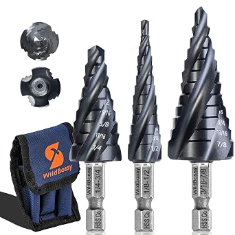 M35 Step Drill Bit Set 1/8"-7/8"3 pcs, 1/4" Hex Shank HSS Four Spiral Flute Design, Impact Resistant - Perfect for DIYers and Professionals - Drill Through Metal, Stainless Steel, Wood