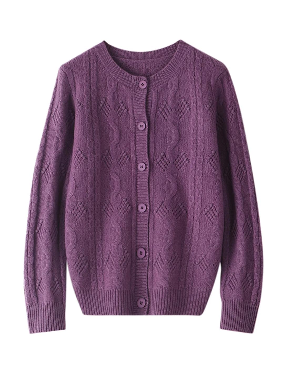 FLXHSA Damski sweter rozpinany, sweter z wycięciem pod szyją, guziki z dzianiny Merino