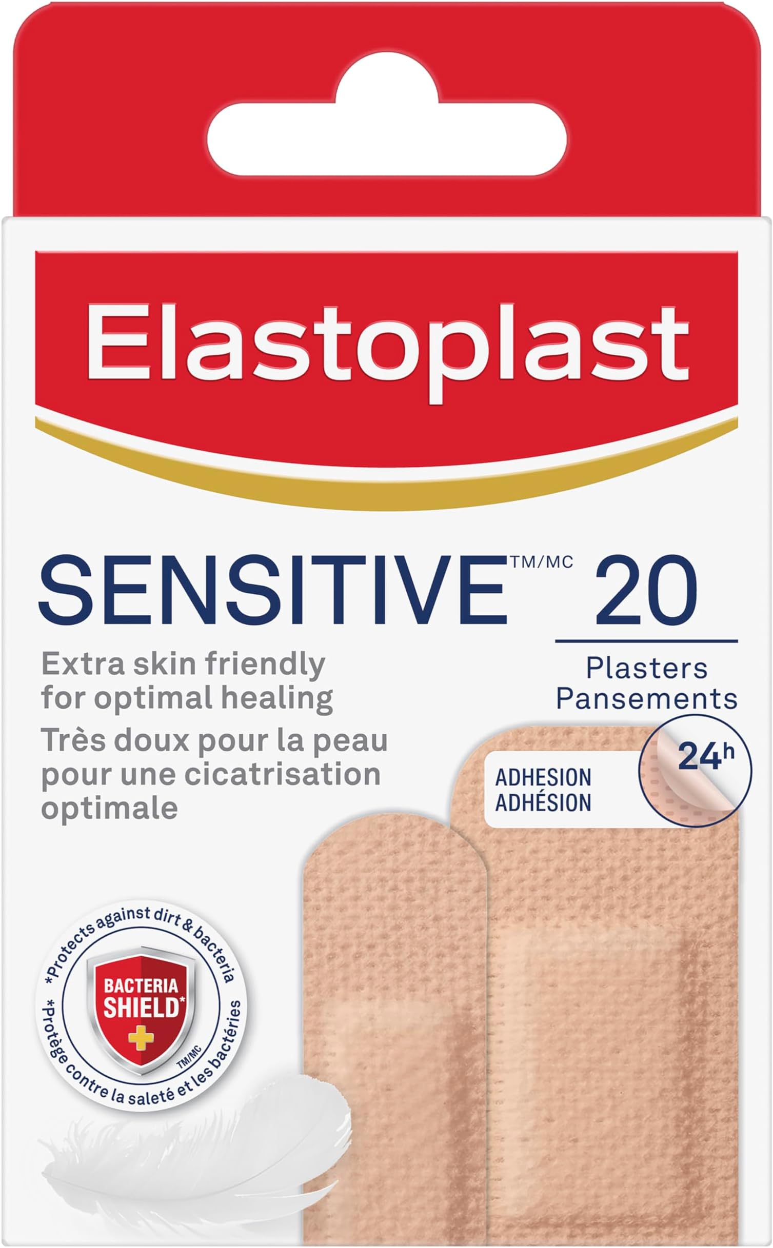 Elastoplast Sensitive Hypoallergenic Plasters Light (20 Pieces), for Painless Removal, Soft and Breathable Fabric Plasters, Strong Adhesive, Light Skin Tone, for Sensitive Skin