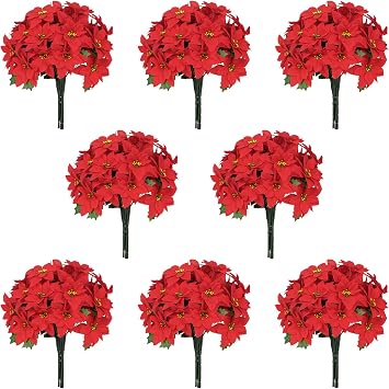 16 Pack Poinsettia Flowers Artificial Christmas Decorations, Red Poinsettia Flowers for Christmas Tree, Velvet Poinsettias Artificial Flowers for Xmas Decor DIY for Home Vase Indoor Outdoor Garden