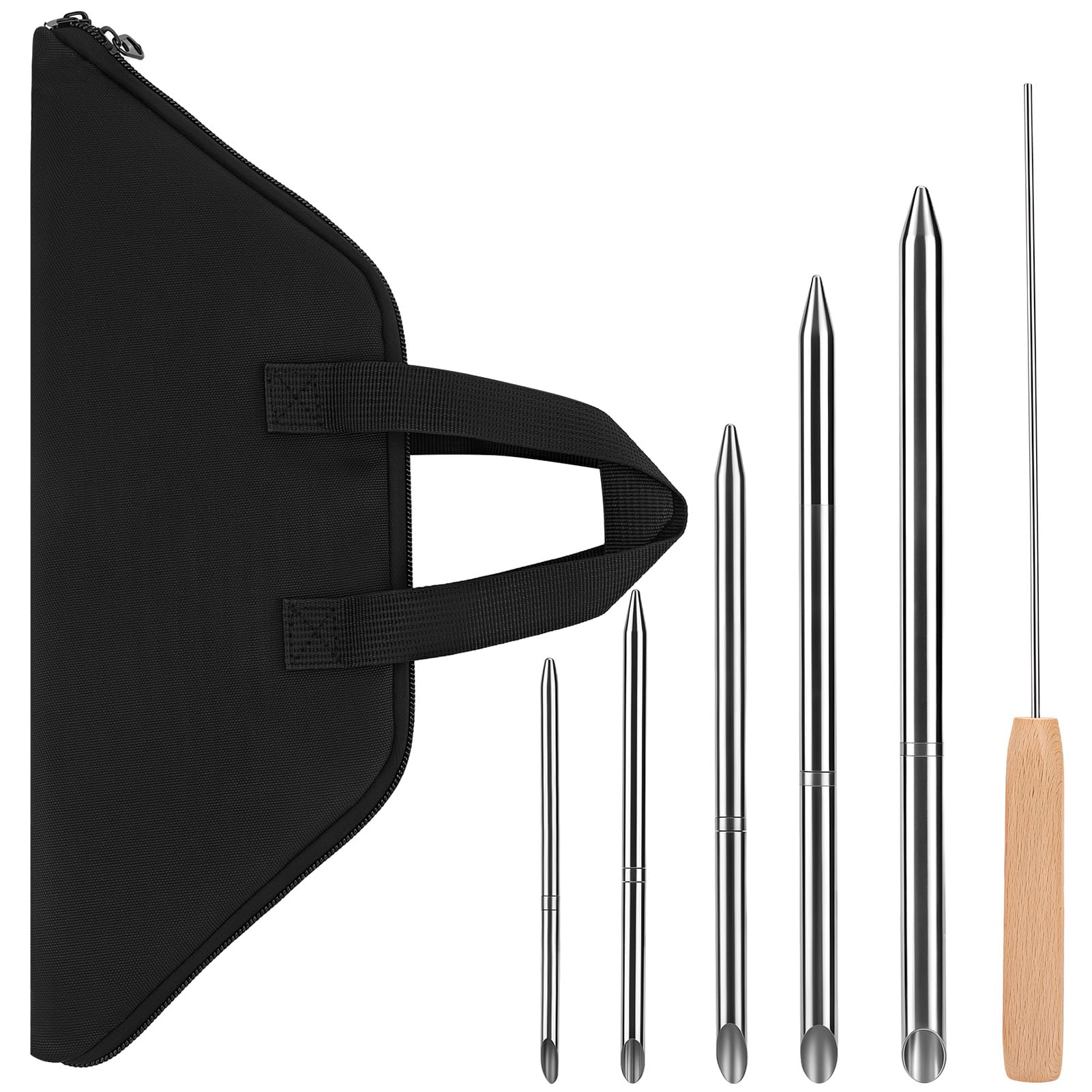 7 Pcs Rope Splicing Tool Set, 6-in-1 Stainless Steel FID Tools for 1/2" 1/4" 5/16" 3/8" 7/16" with Pusher and Storage Bag for Braided Rope Connections Quick Recovery and Splicing
