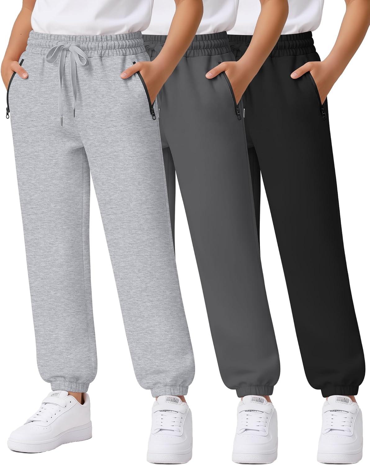3 Pack Girls Sweatpants Kids Joggers Teen Girls Active Pants with Drawstring Pocket for 5-14 Y