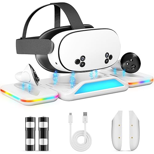 Foldable Charging Dock for Meta Quest 3/3S, Magnetic Oculus Quest 3/3S Charging Station for VR Headset & Controller with 2 Rechargeable Batteries, USB-C Charger, LED Indicator
