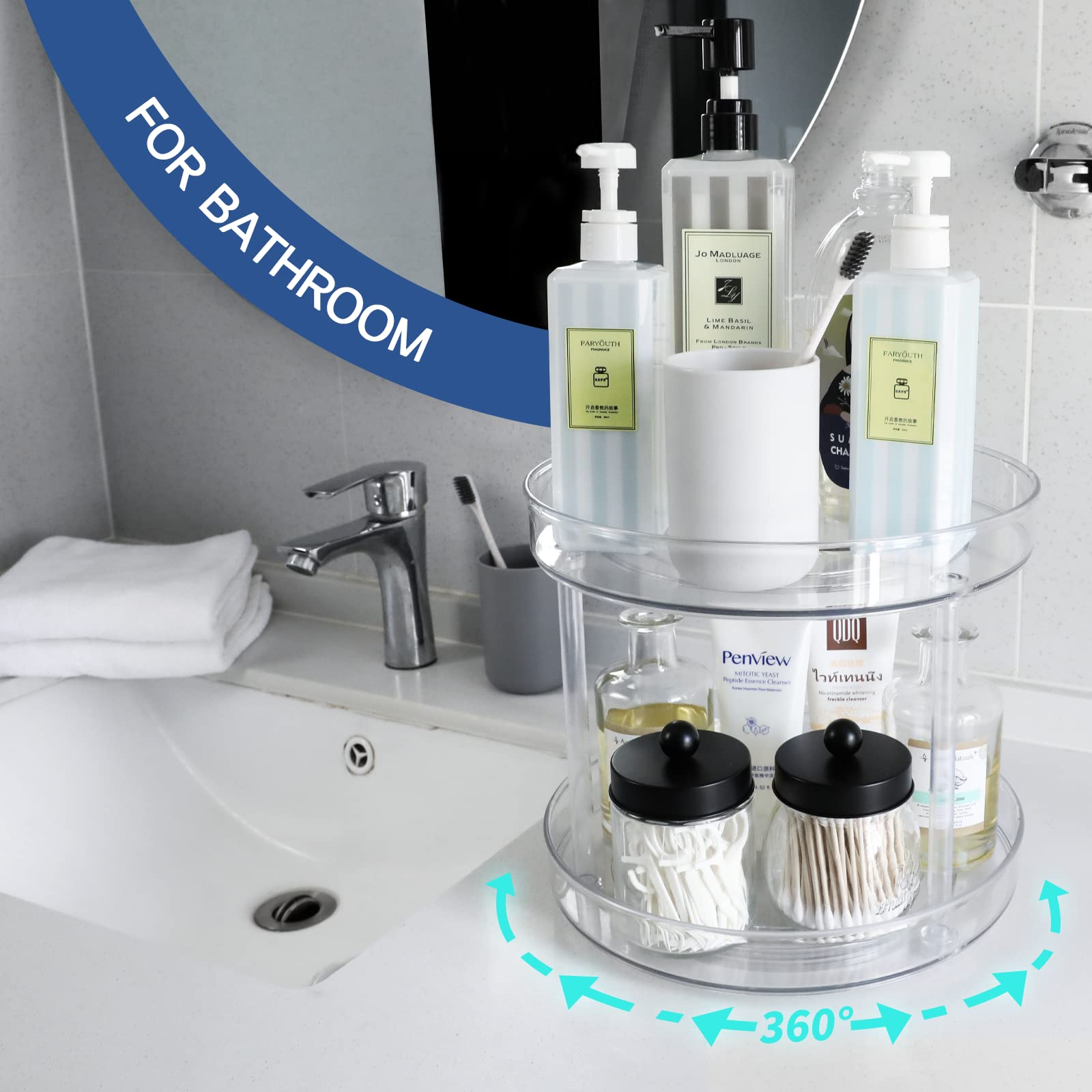 Lazy Susan Organizer A 2 Ripiani 27,2 Cm - Trasparente Per Frigorifero, Dispensa E Bagno - Girevole 360°