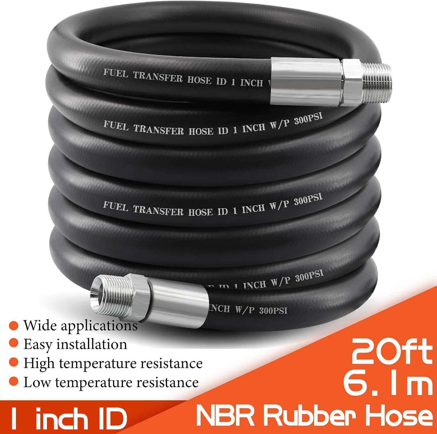 1" Fuel Transfer Hose 20FT,Farm Pump Hose with Male NPT Fittings for Gasoline,Diesel,Biodiesel…