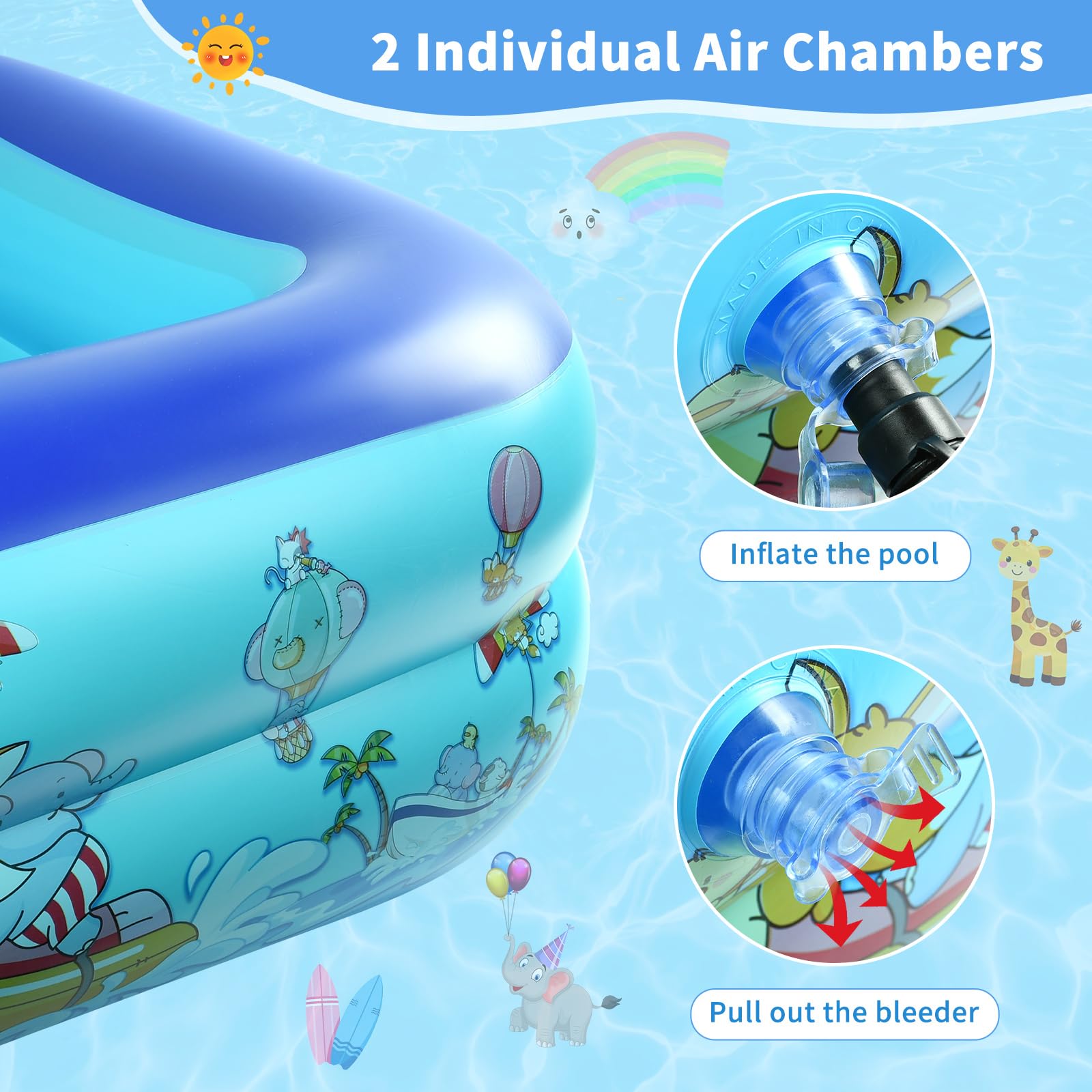 Piscina Gonfiabile, 112 x 85 x 30 CM Piscina Gonfiabile Bambini, Piscina per Bambini, Piscinas 2 Anelli, Piscina Baby Rettangolare, per Cortile, Giardino, Interno, Esterni