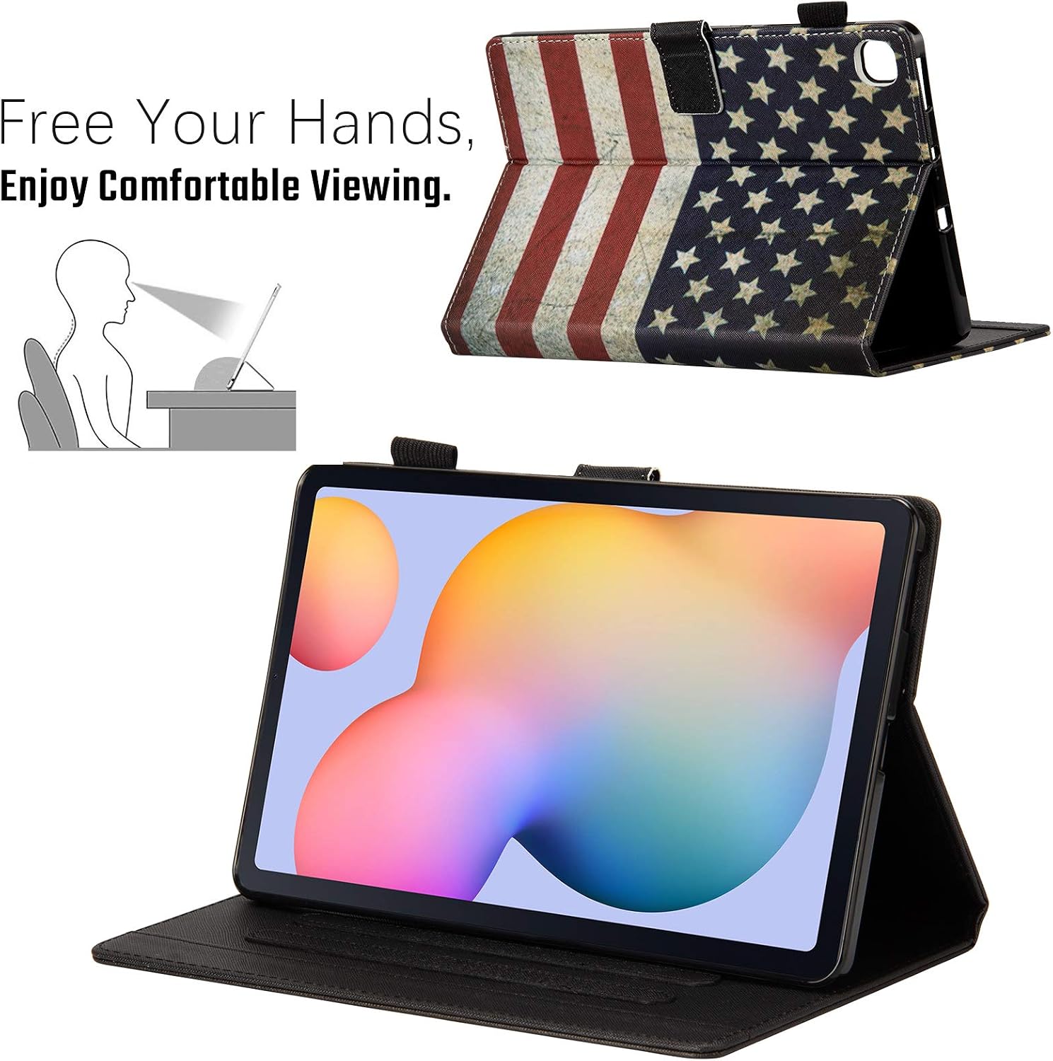 Dteck Case for Samsung Galaxy Tab S6 Lite 10.4 2020 Model WiFi SM-P610/LTE SM-P615, Smart Folio Kickstand Case with Wake/Sleep Shockproof Cover for Samsung Tab S6 Lite 10.4" 2020, US Flag