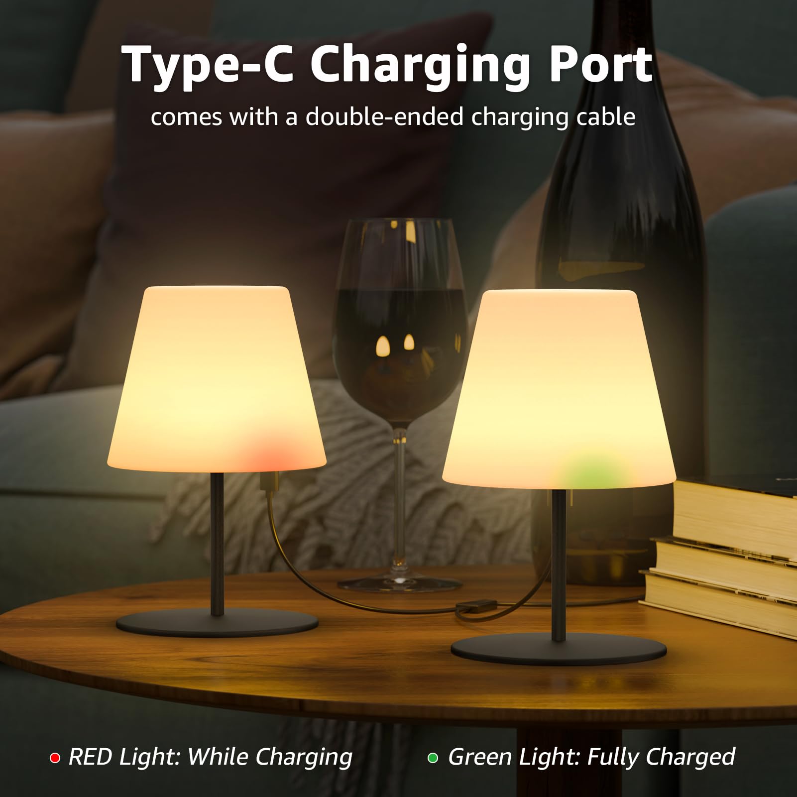 2 Stück Tischlampe Kabellos LED Akku Kleine Nachttischlampe Mini 8 Farben USB-C Aufladbar Tischleuchte Outdoor Indoor IP44 8-10h Akkulaufzeit Höhenanpassung Schwarz