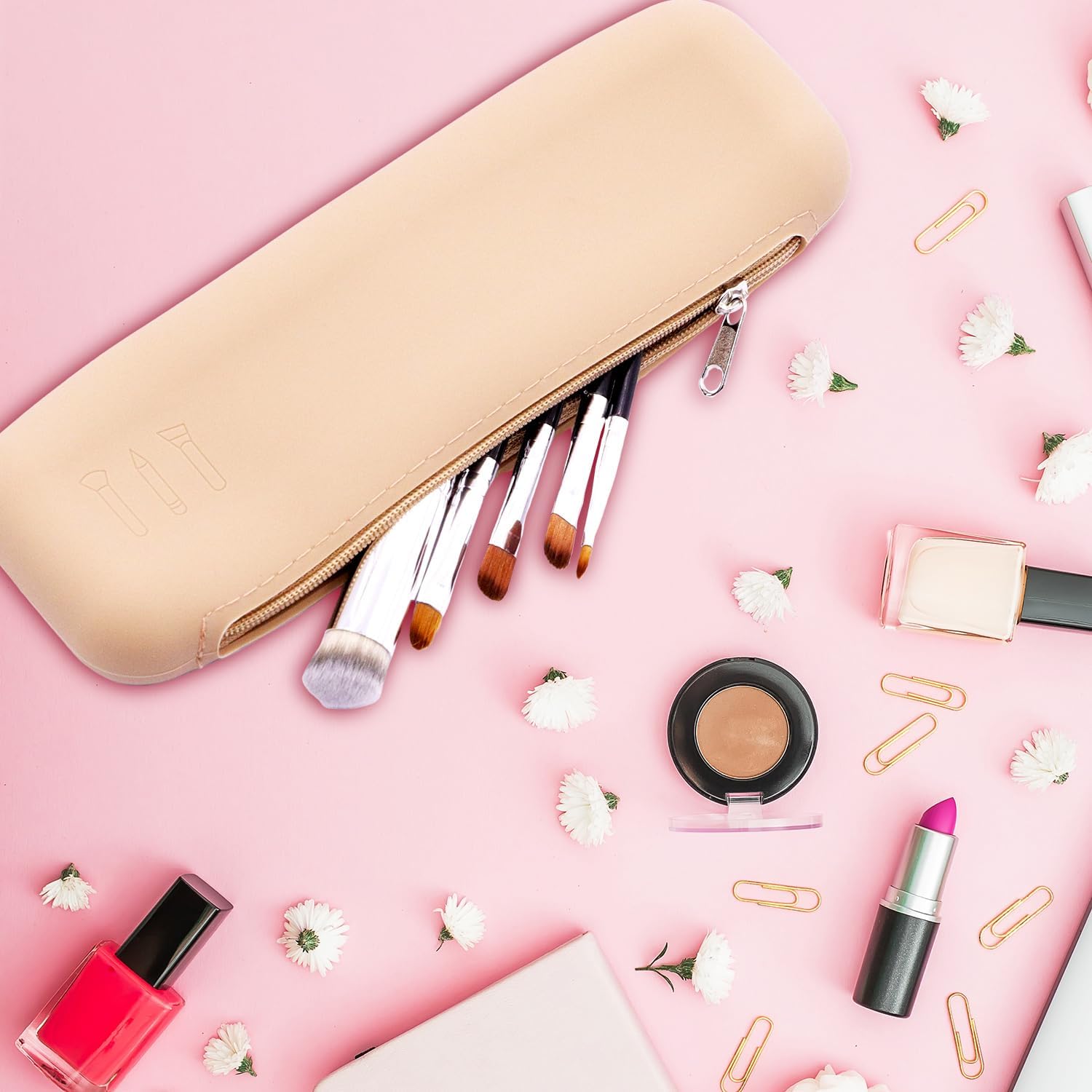 Set of 2 Zipper Makeup Brushes Bag For Travel, Large Silicone Makeup Brush Holder, Washable Make Up Brushes Pouch Case Makeup Tools for Organizing Cosmetics Daily Work - Image 6