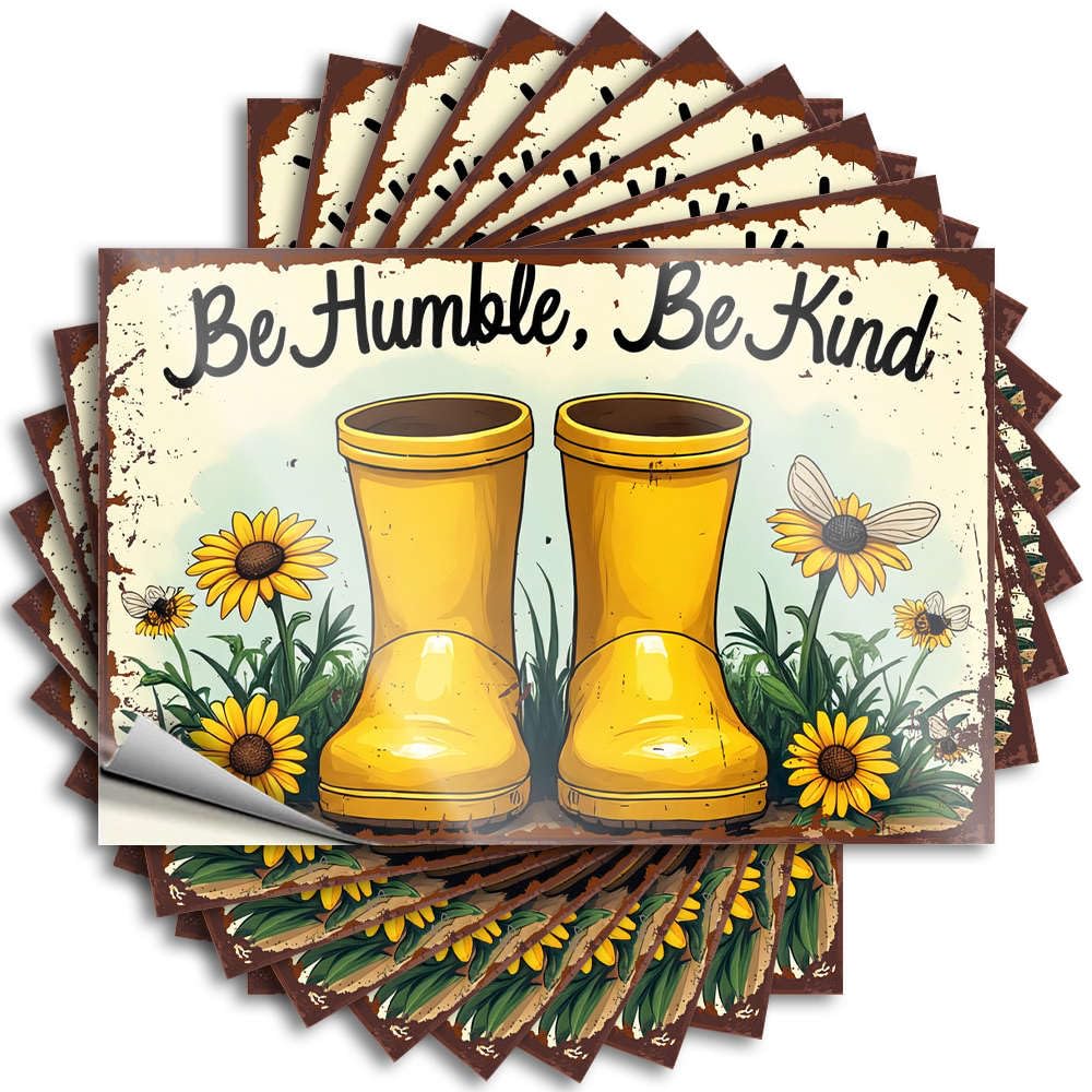 Fzfn Colour Bumper Sports Bar Decor Easy Apply | Yellow Boots Surrounded By Sunflowers With The Phrase Be Humble, Be Kind Above Coastal Garage Peel And Stick(12X18cm)