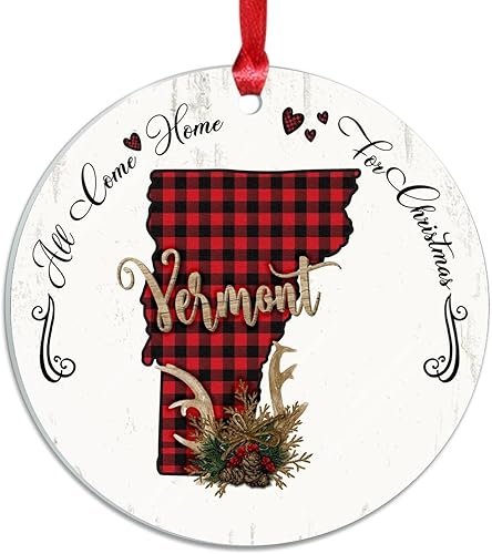 Miniatura 2 de BESTORLOVE All Come Home for Christmas Acrylic Christmas Ornament Vermont State Round Keepsake Traveller Home Decorations Christmas Ornament 3 Inch