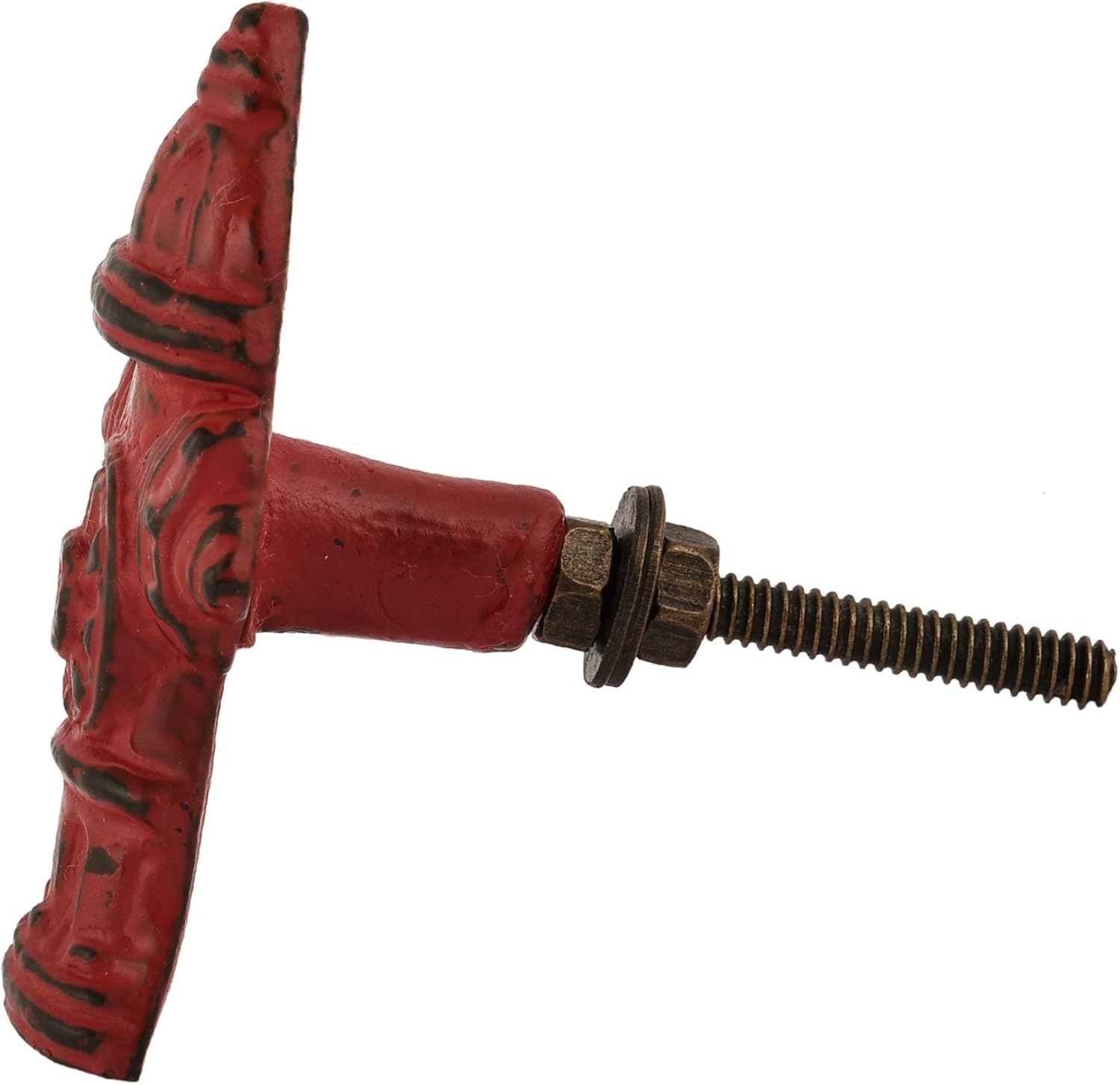 Set of Four Cast Iron Fire Hydrant Cabinet Knob in Distressed Red Finish