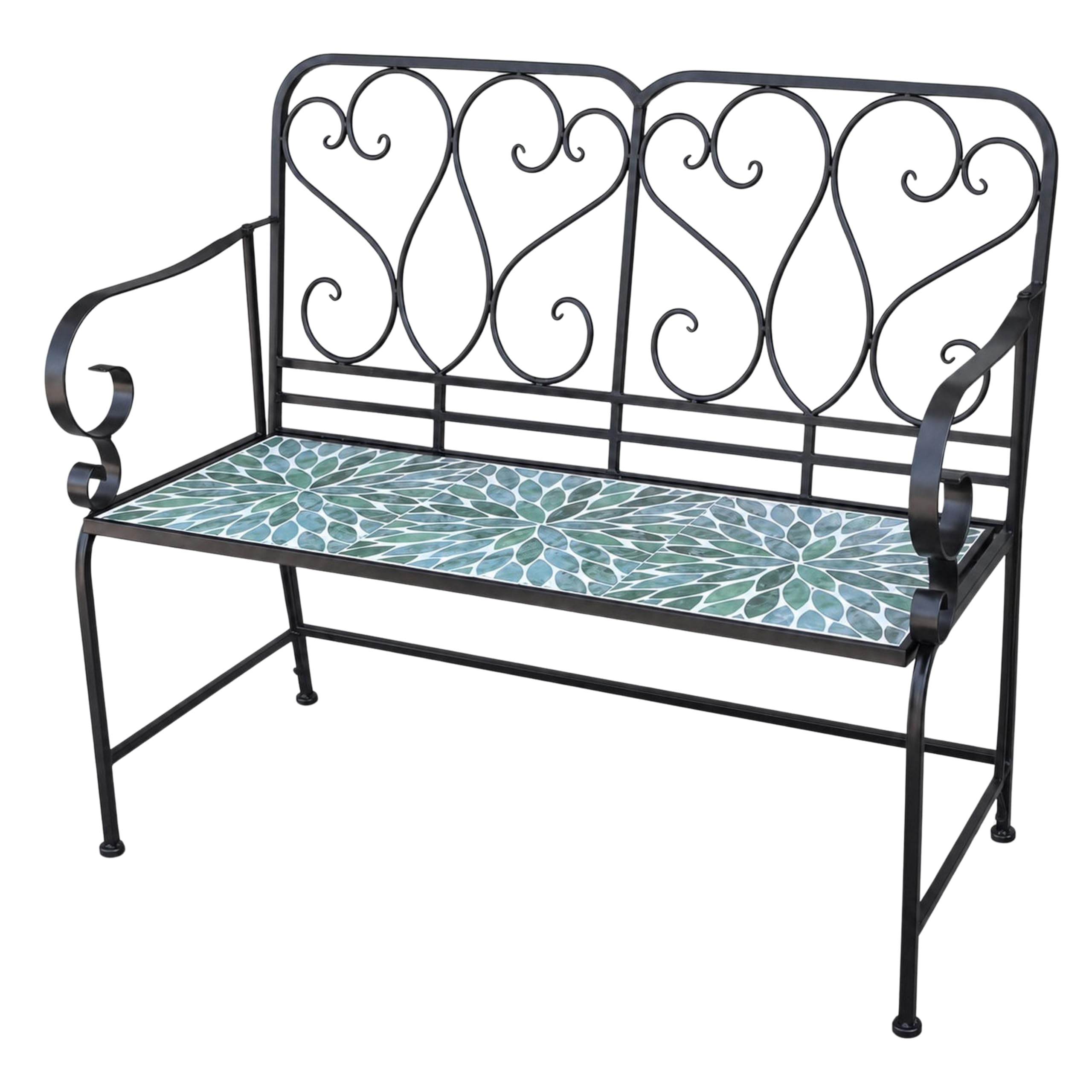 SHATCHI Mosaic Garden Bench 2 Seater 112cm Leaf Metal Ceramic Tile Seat
