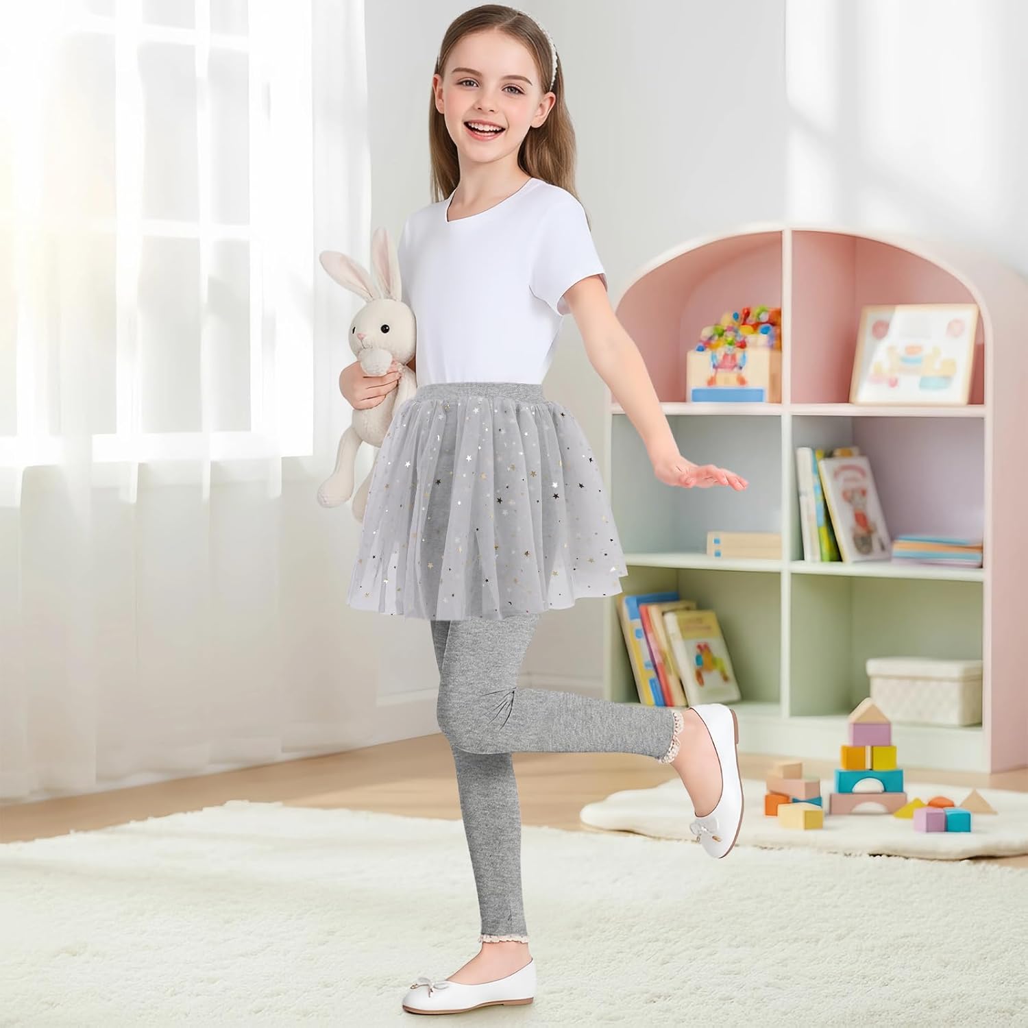 Girls Leggings with Skirt Footless Sparkly Tulle Skirt Pants for Kids Toddler Baby 1-8 Years - Image 2