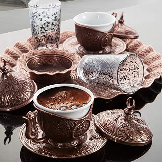 LaModaHome Espresso Coffee Cups Set for Two Person with Glasses, Turkish Arabic Greek Coffee Set, Coffee Cup for Women, Men, Adults, Guests, New Home Wedding Gifts