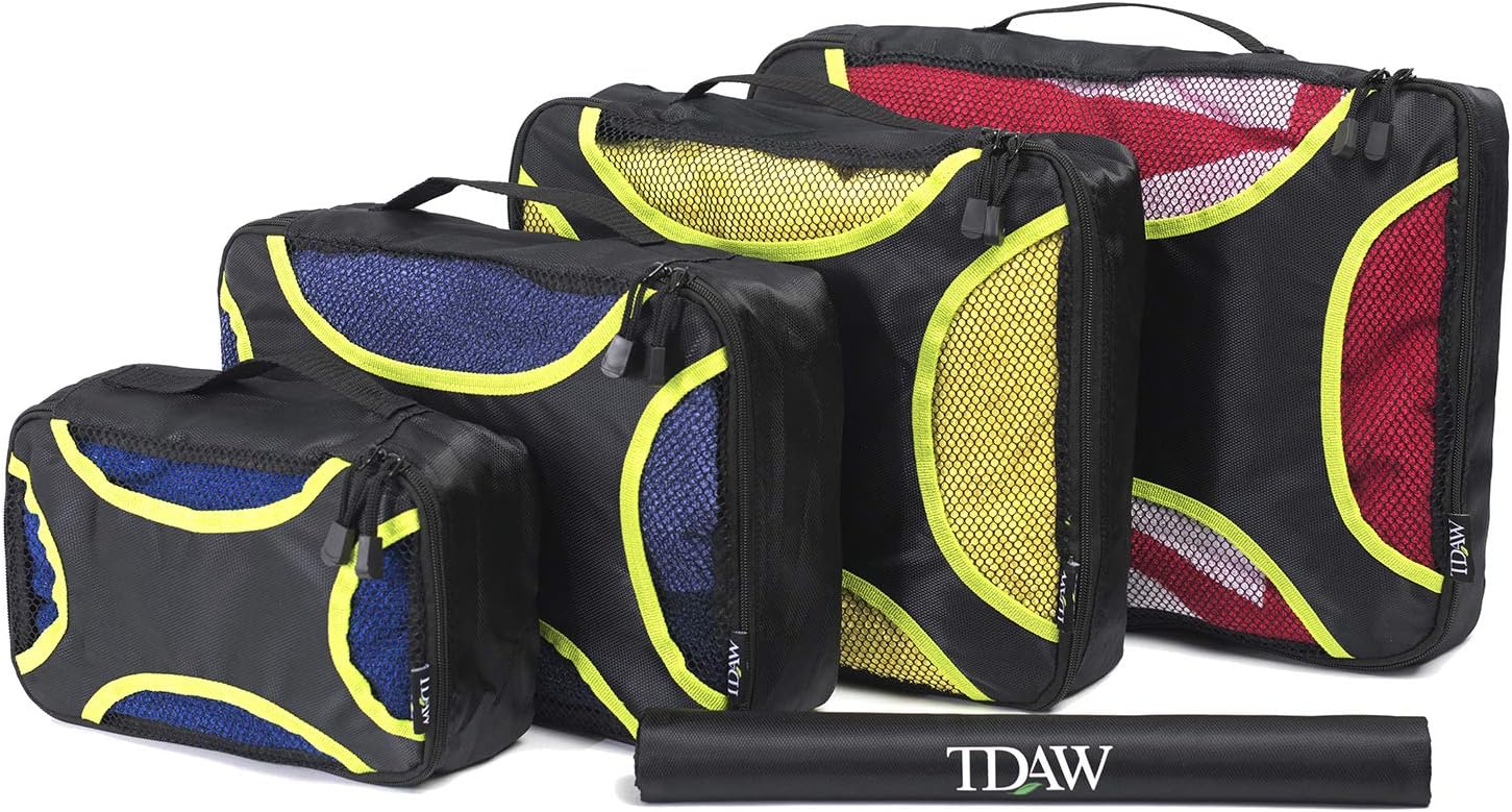 [tdaw] 4 Set Packing Cubes, Travel Organizers, Travel Packing Cubes, 4 Size Ultra-Light Weight Durable Packing Cubes with a Laundry Bag