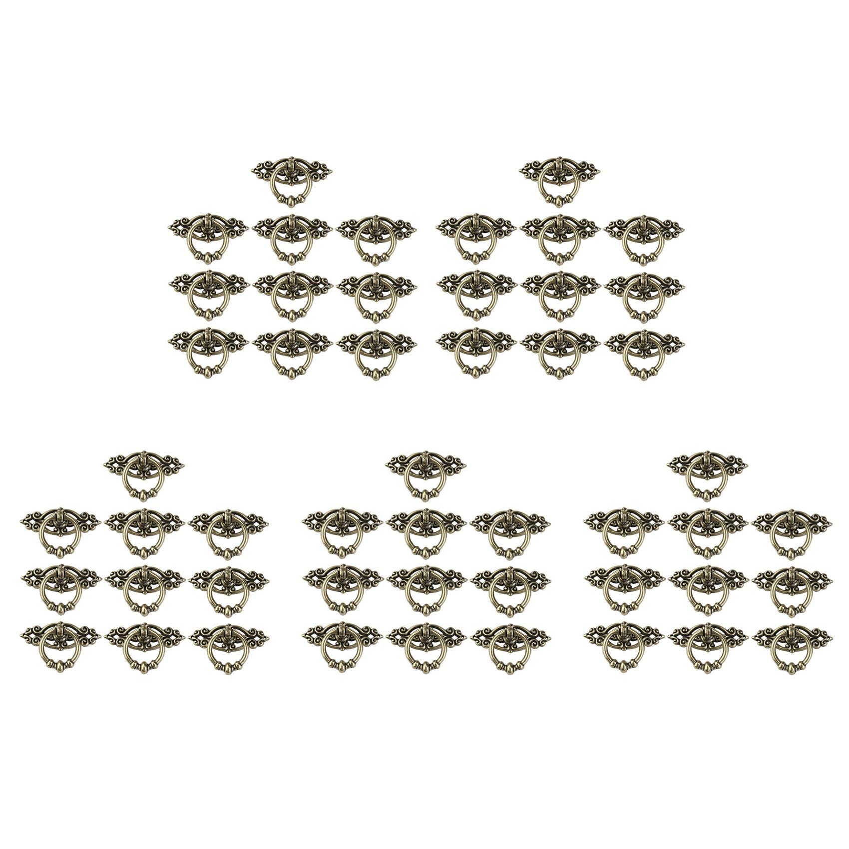 Jnchdghwa Green Bronze 50Pcs Vintage Kitchen Cabinet Cupboard Dresser Door Drawer Ring Pull Handles Knobs (Antique Brass)