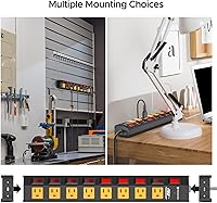 Vista 3 de Regleta de 8 tomas de alta resistencia CRST con interruptores individuales, protector contra sobretensiones de metal de 15A/1875W con interruptor