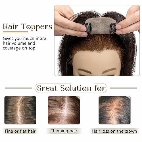 Miniatura 4 de Elailite Toppers para el cabello humano real V3.0 con clip V3.0, cobertura para pérdida de cabello, cabello fino gris, 8 pulgadas, 1.45 oz Estilo A,