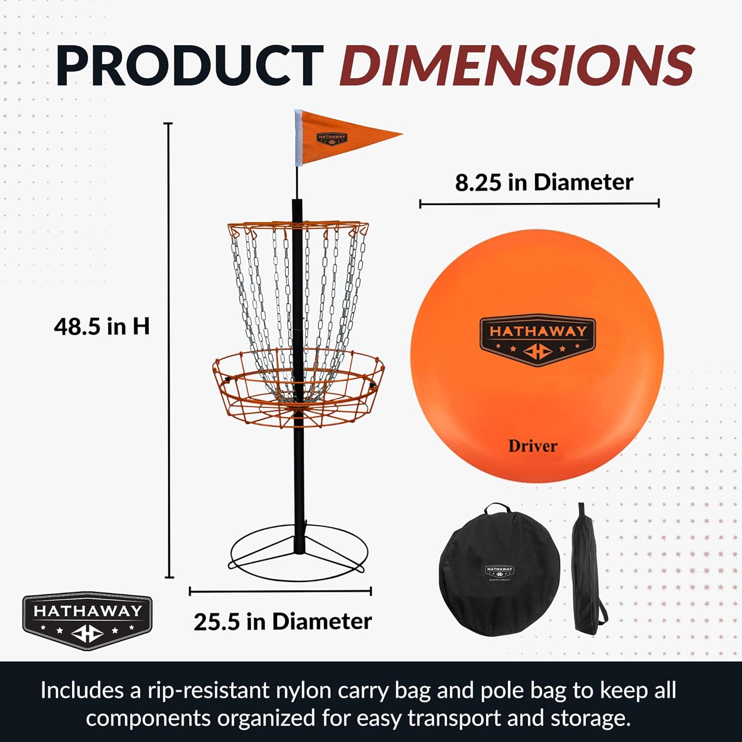 Hathaway 6-Player Disc Golf Set for Family – Frisbee Golf Basket with Weighted Discs, Sturdy Pole & Base, Chains, Anchors, Flag, Carry Bag – Complete Frisbee Golf Discs Set