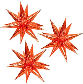 3pcs 26inch orange Star foil balloons.orange Explosion Star burst star balloon-Spike cone balloon for birthday party decorations,wedding,Bachelor party...