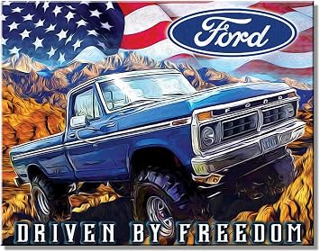Desperate Enterprises Ford Freedom Truck Tin Sign - Nostalgic Vintage Metal Wall Decor - Made in USA