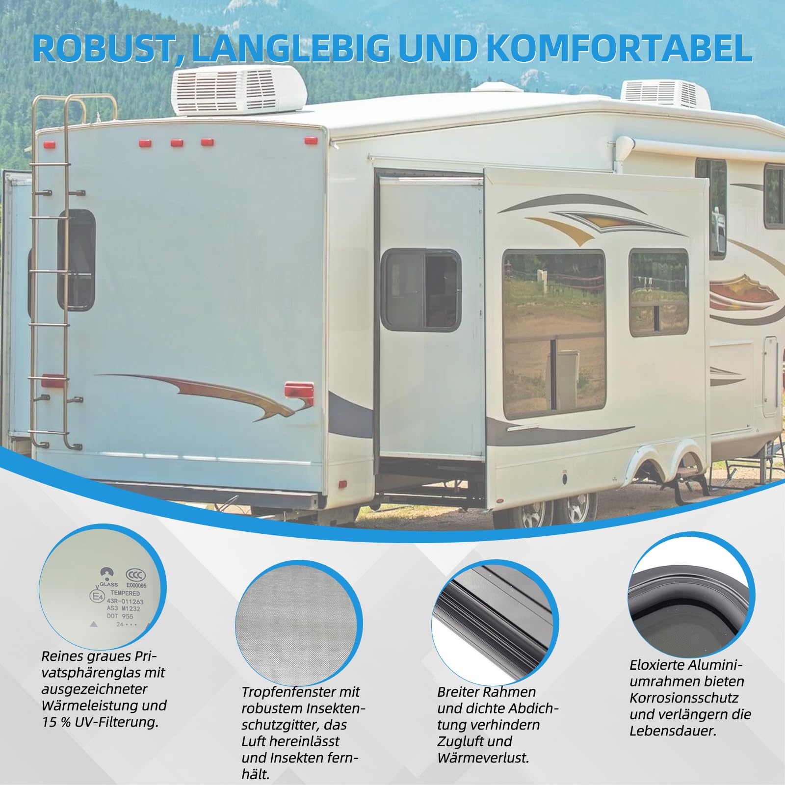 finestra laterale per camper, finestra scorrevole per camper con zanzariera, finestra per camper, adatta per camper, roulotte e rimorchi (600×300mm)