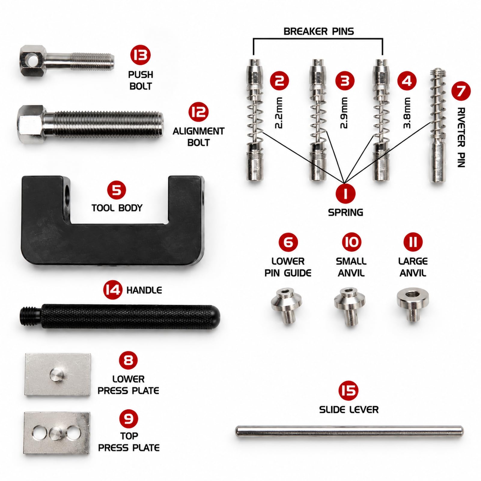 12 Pièces Coupe-Chaîne De Moto Universeloutil Rivetage Chaine, Disjoncteur De Chaîne, Ensemble D'outils De Rivetage avec étui De Rangement pour VTT, Motos De Tout Terrain