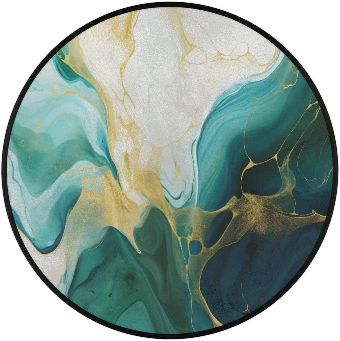 Marble Green Round Area Rug 3ft Washable Soft Circle Rugs Non-Slip Indoor Floor Mats Throw Rug Carpet for Nursery Kids Room Living Room Entryway Bedroom Bathroom Decor