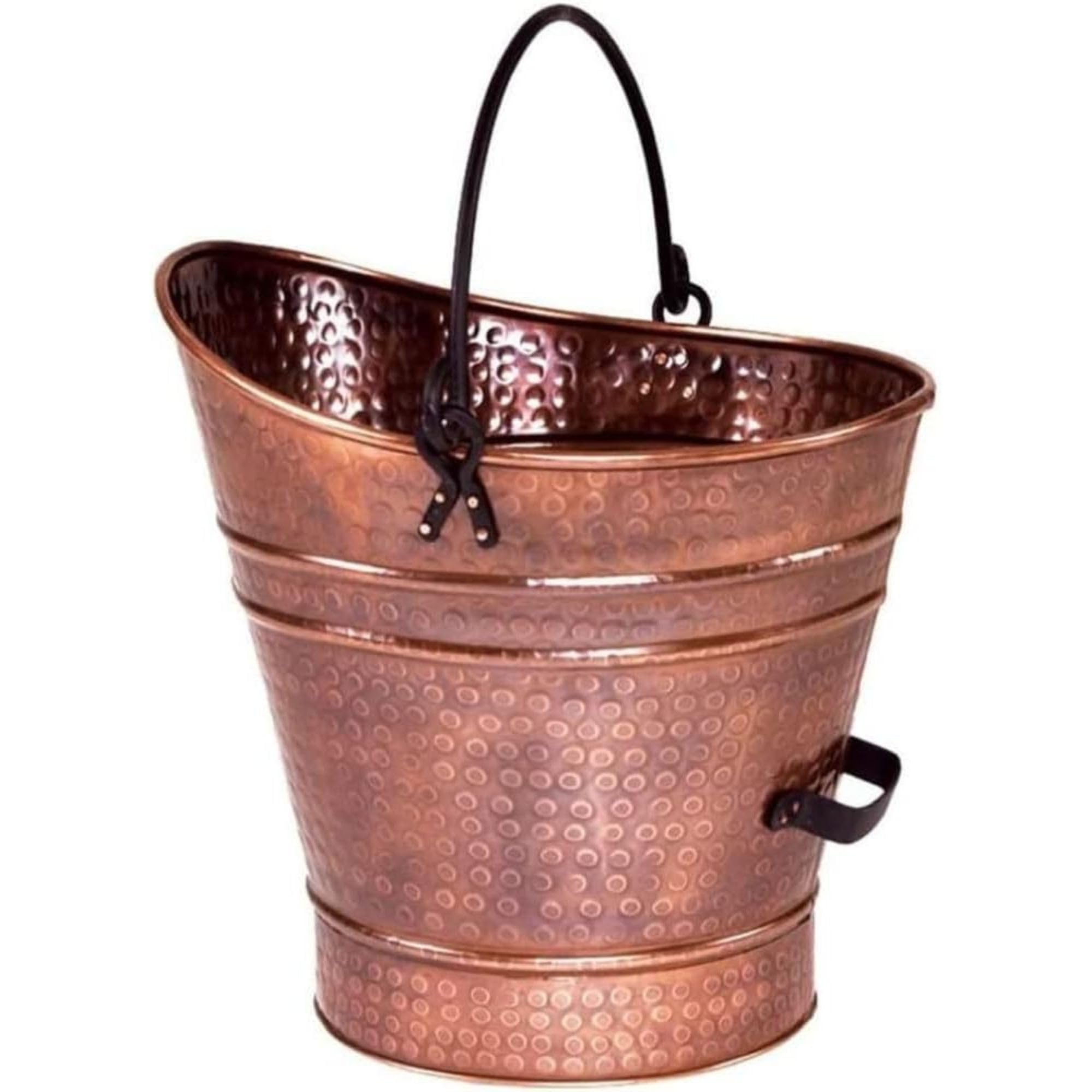 Small Antique Copper Coal Hod Scuttle Rustic Fireplace Ash Pail Metal Pellet Bucket for Wood Embers Charcoal Storage Galvanized Steel Construction with Sturdy Handle for Home Hearth Decor
