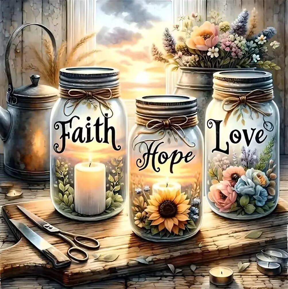 Faith Hope Love Paint by Numbers Kits, Oil Painting on Canvas, DIY Paint by Numbers Set Painting for Adults Beginners 16X20 inch