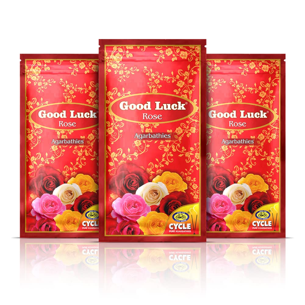 Cycle Pure Agarbatti GoodLuck Rose Incense Sticks - Rose Fragrance - for Daily Puja, Rituals, Yoga, Meditation – Pack of 3 (250 gm per Pouch)
