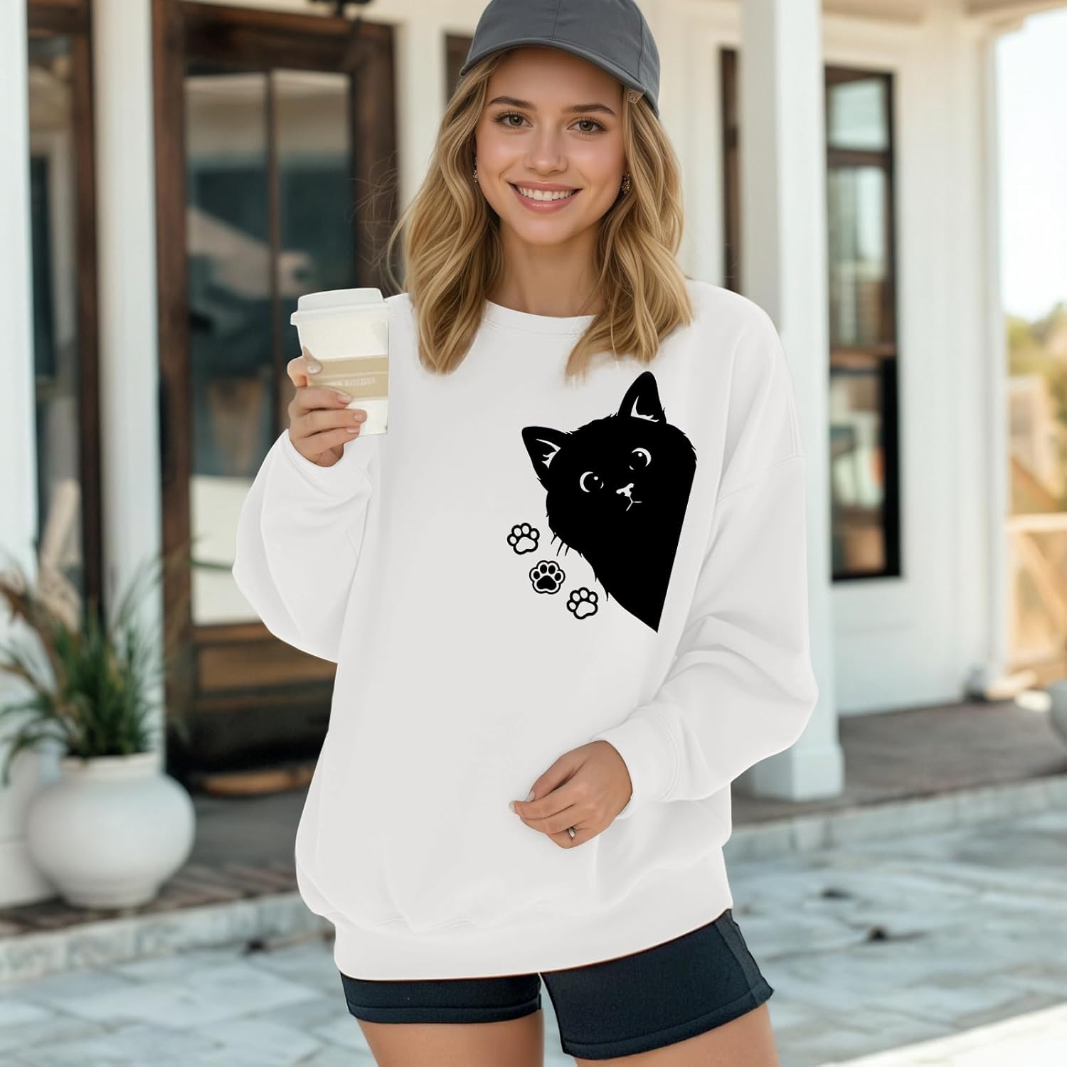Cat Sweatshirts for Women Funny Graphic Sweatshirt Cute Paw Printed Long Sleeve Shirts Cat Claws Pullover Tops - Image 2