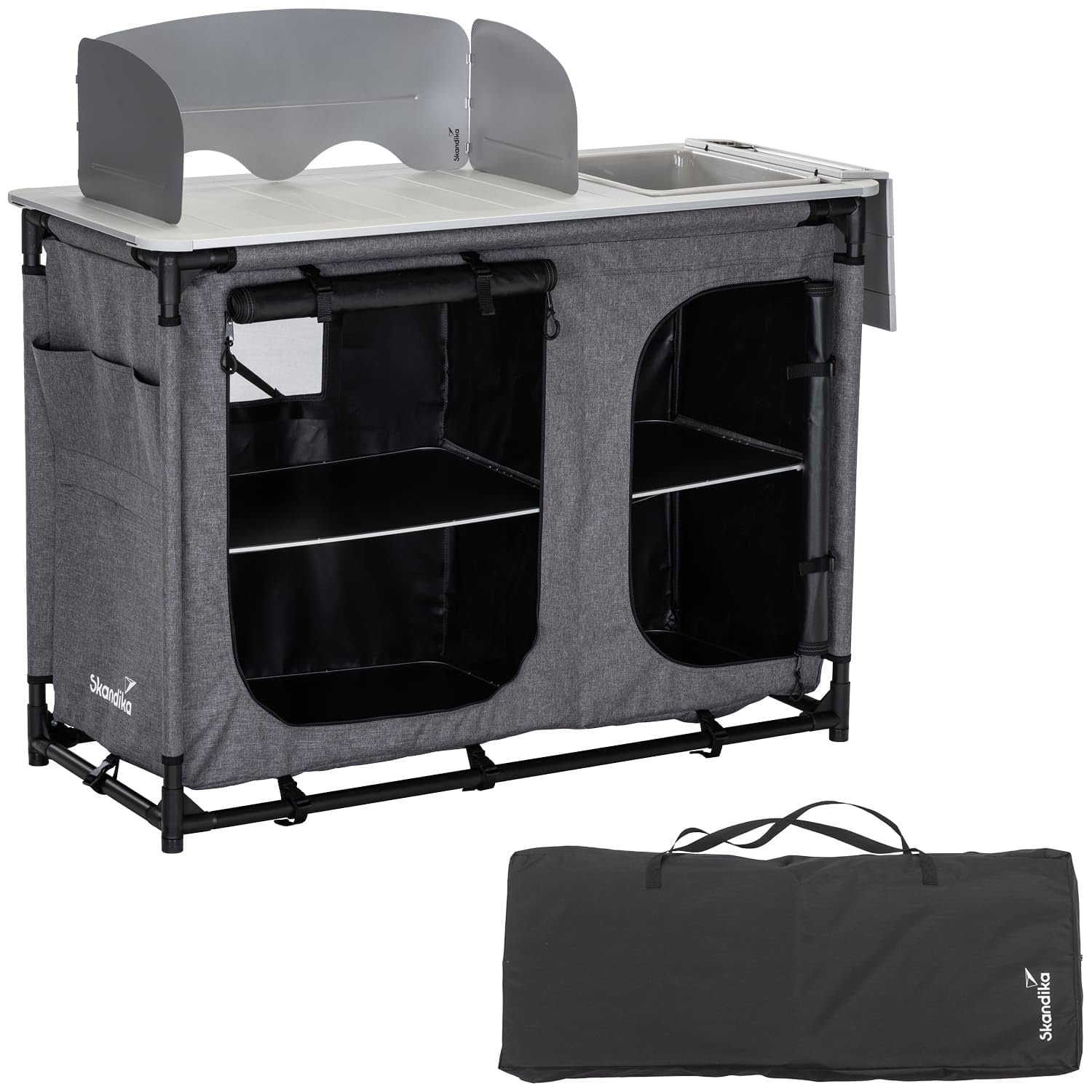 Skandika Cuisine de Camping Ruoka | Armoire de Camping avec Structure en alu, Pare-Vent Amovible, évier, Compartiments de Rangement, Sac de Transport | Cuisine de Camping d'extérieur, de Voyage