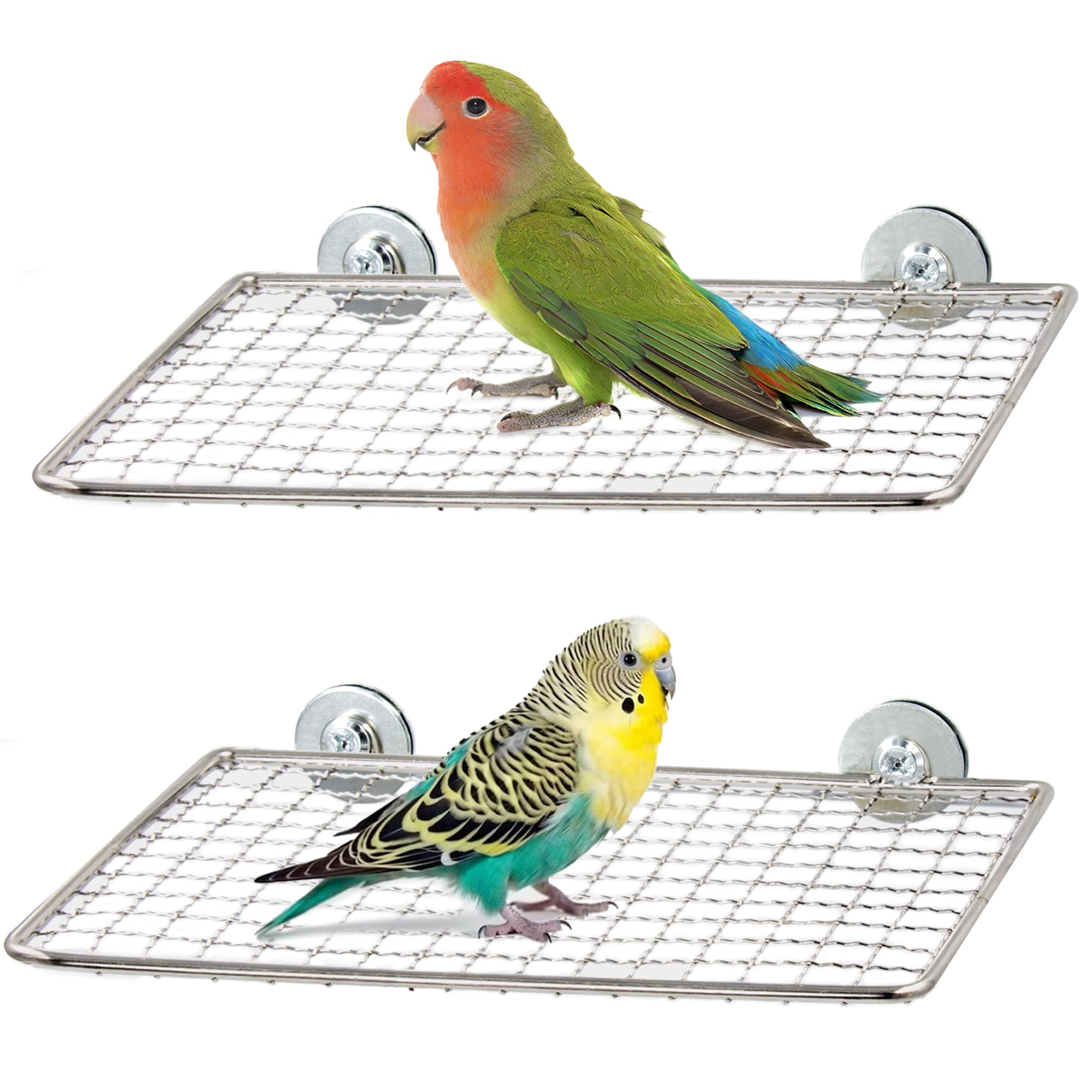 2 perchas para pájaros de acero inoxidable para jaula, soporte de rejilla abierta fácil de limpiar, estantes de percha para periquitos con agarre amigable con garras, percha plana para aves para
