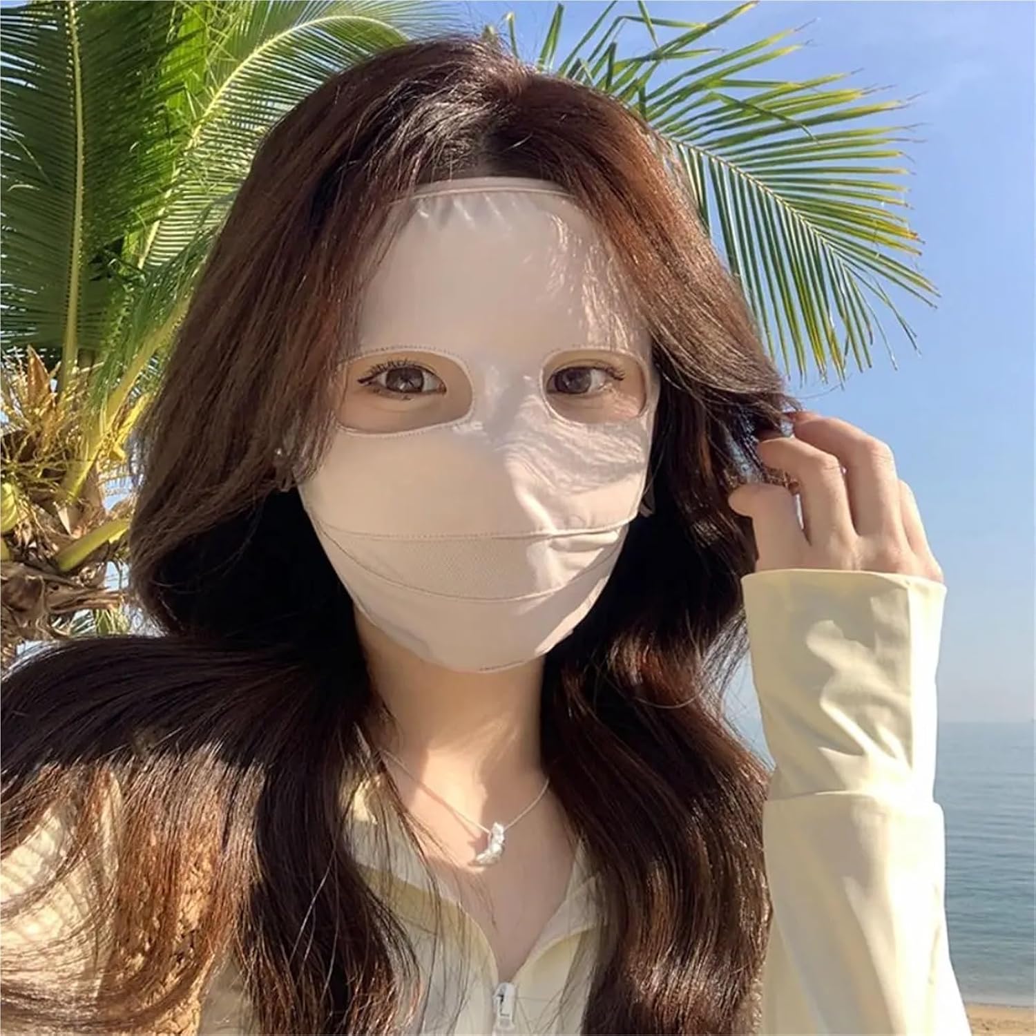 Sun Protection Mask 6 Pcs Thin Ice Silk Face Scarf UV Protection Solid Color Full Face Mask Breathable Riding Cover